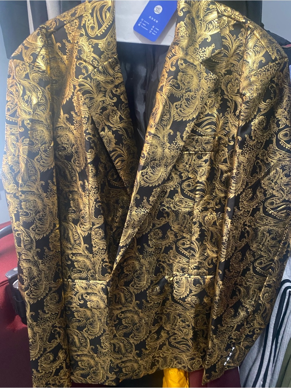Mens Black & Gold Baroque-Pattern Shirt Jacket